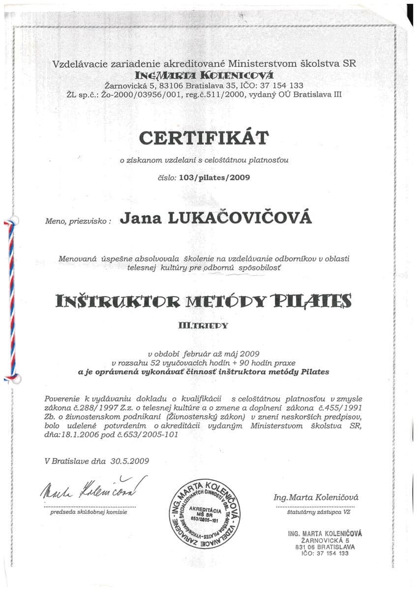 Inštruktor metódy Pilates III. triedy